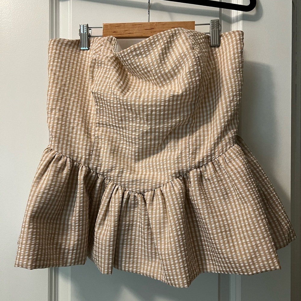 Hutch Beige Gingham Peplum Blouse